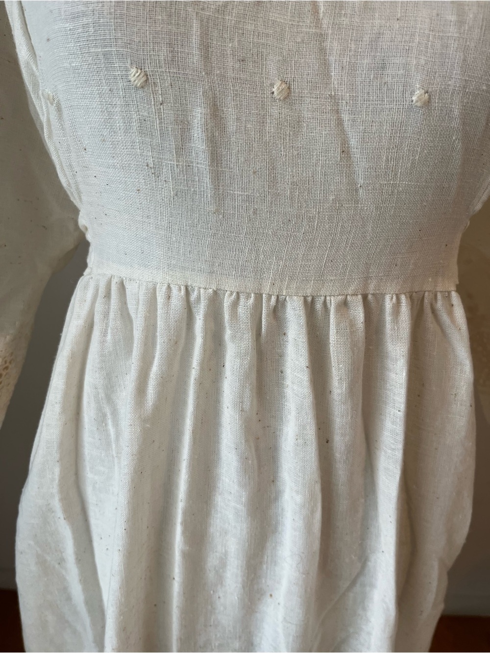 Vintage 70s Kaftan Dress Eyelet Cotton Blend Size L Gauzy Goddess Prairie USA - Picture 6 of 10